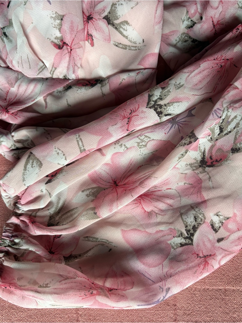 Miss Avenue Pink Floral Tie-Front Puff Sleeve Crop Top- Size M - Picture 4 of 9